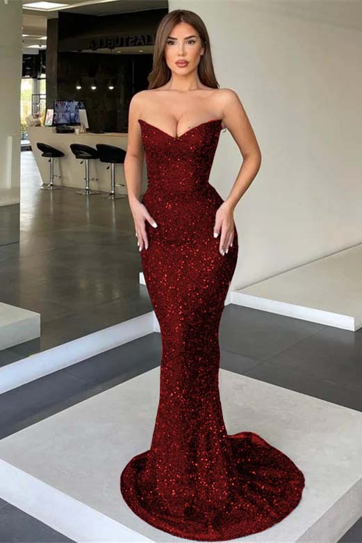Strapless Mermaid Long Prom Dress with Sequins