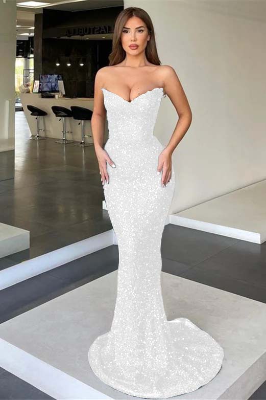 Strapless Mermaid Long Prom Dress with Sequins