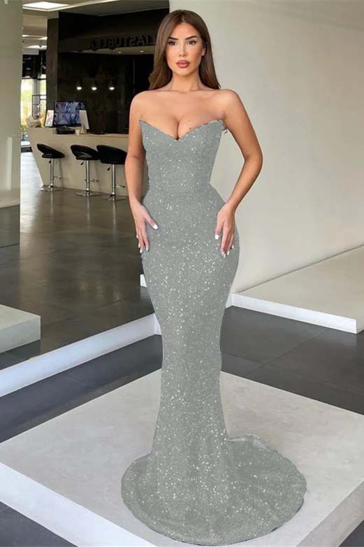 Strapless Mermaid Long Prom Dress with Sequins