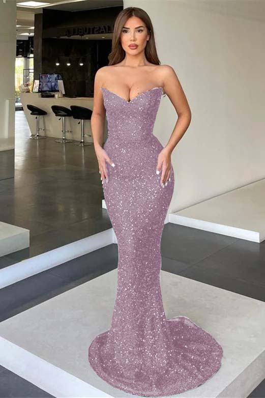 Strapless Mermaid Long Prom Dress with Sequins