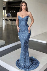 Strapless Mermaid Long Prom Dress with Sequins