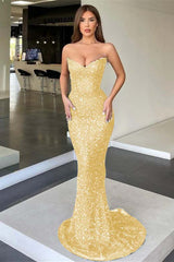Strapless Mermaid Long Prom Dress with Sequins