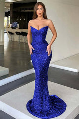 Strapless Mermaid Long Prom Dress with Sequins