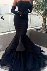 Strapless Tulle Mermaid Long Prom Dress with Gloves