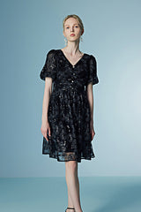 Babyonlines Black V-neck Short Sleeves Short Sequined Dresses