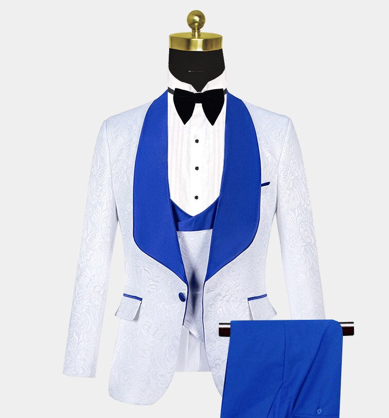 Blue Jacquard Tuxedo Suit with Shawl Lapel - Fashionable for Groom