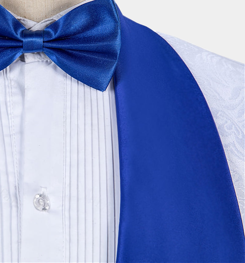 Blue Jacquard Tuxedo Suit with Shawl Lapel - Fashionable for Groom