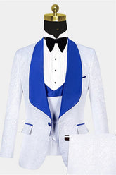 Blue Jacquard Tuxedo Suit with Shawl Lapel - Fashionable for Groom