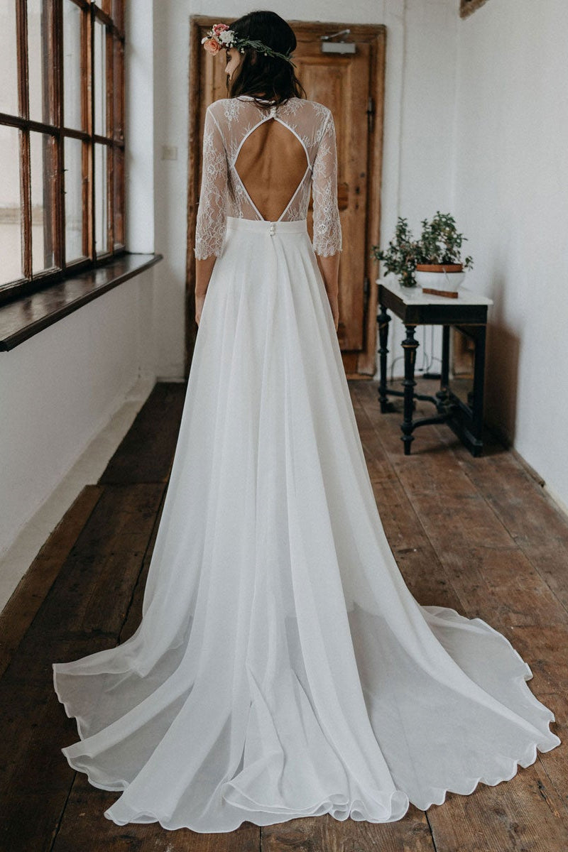 Boho Lace Chiffon Long Wedding Dress