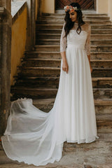 Boho Lace Chiffon Long Wedding Dress