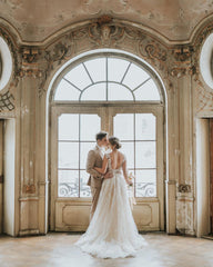 Boho Long A-line Tulle Wedding Dress With Lace Appliques