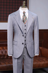 Boyd Formal Gray Notched Lapel Three Pieces Business Suits