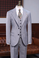 Boyd Formal Gray Notched Lapel Three Pieces Business Suits