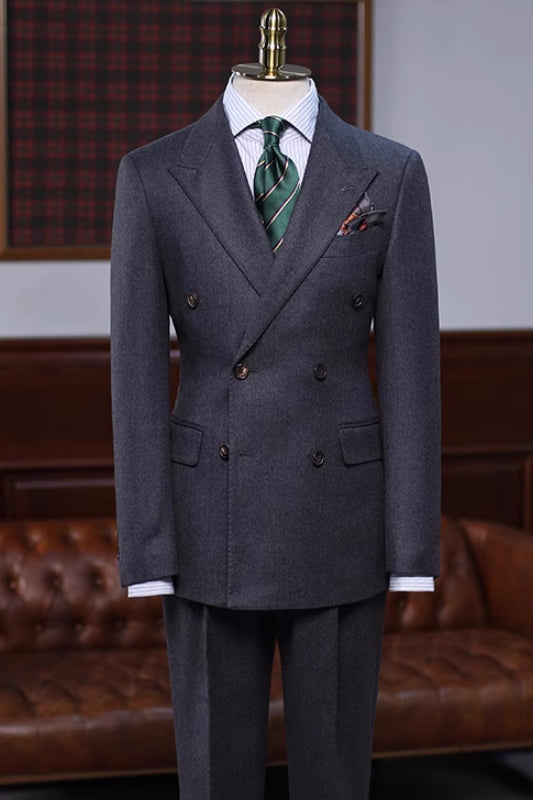 Brook Simple Black Peaked Lapel Double Breasted Business Suits