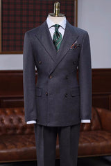 Brook Simple Black Peaked Lapel Double Breasted Business Suits