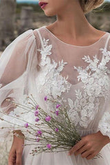 Bubble Sleeve Tulle Lace Wedding Dress