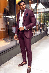Burgundy Business Prom Suit - 2 Pieces with Shawl Lapel