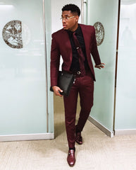 Burgundy Dinner One-Button Prom Suit for Groom - Elegant Style