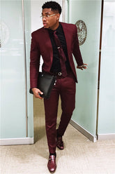 Burgundy Dinner One-Button Prom Suit for Groom - Elegant Style