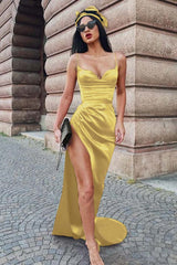 Burgundy Spaghetti Strap Long Prom Dress with Split