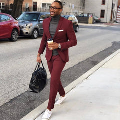 Burgundy Party Prom Suit - Elegant Formal Online for Guys with One Button