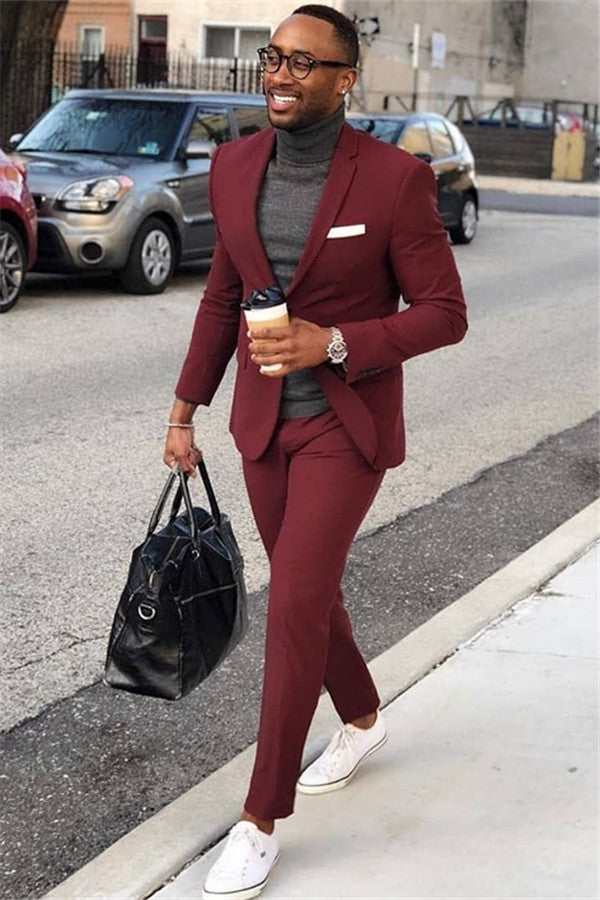 Burgundy Party Prom Suit - Elegant Formal Online for Guys with One Button