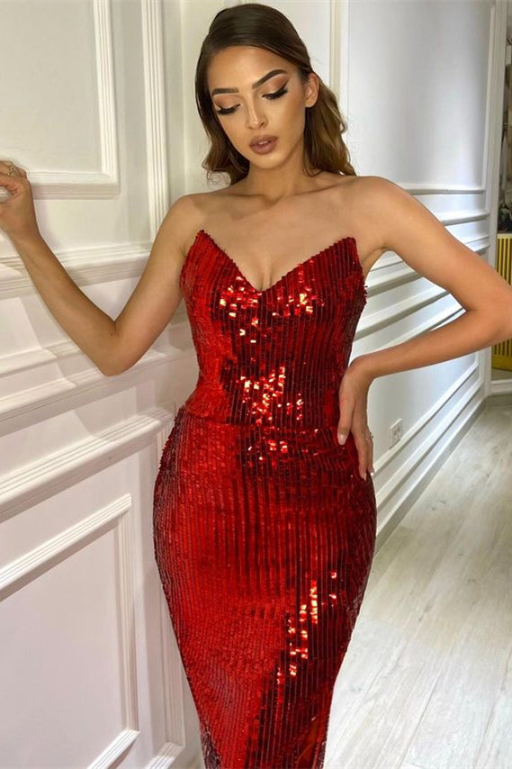 Burgundy Prom Dress V-Neck Sequins Mermaid