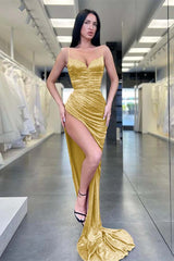 Burgundy Spaghetti Strap Mermaid Long Prom Dress with Sequins and Split