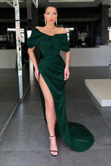 Burnt Orange Off-the-Shoulder Mermaid Prom Dress with Split