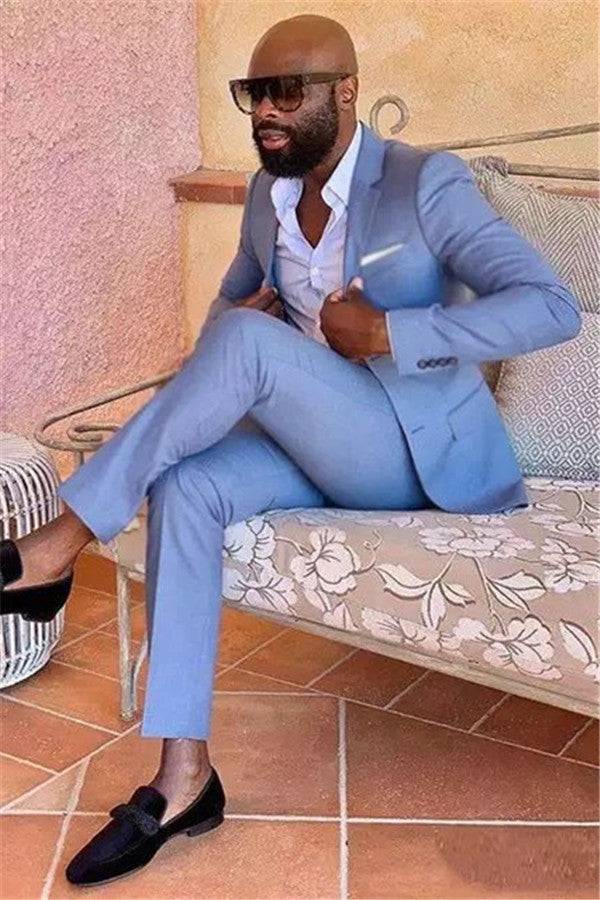 Business Blue Slim Fit Two Pieces Prom Suit 2024 - Fashionable Online