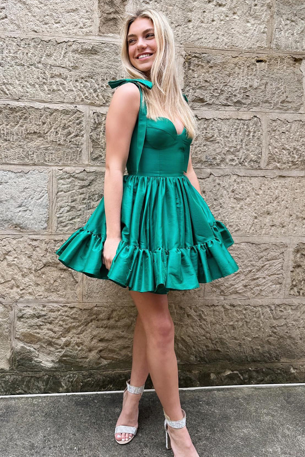 Simple Green Corset A-Line Ruched Short Homecoming Dress