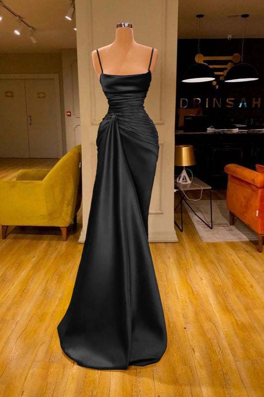 Spaghetti Strap Mermaid Long Prom Dress with Ruffles and Pleats