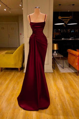 Spaghetti Strap Mermaid Long Prom Dress with Ruffles and Pleats