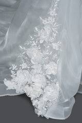 Cap Sleeve Jewel Neck Ball Gown Wedding Dress with Floral Appliques
