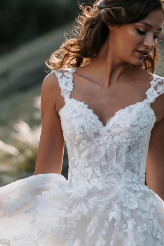 Cap Sleeve Tulle Lace A-Line Wedding Dress