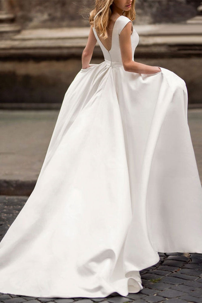Cap Sleeve Wedding Dress with Pockets