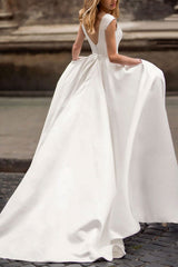 Cap Sleeve Wedding Dress with Pockets