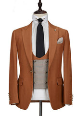 Caramel Formal Business Prom Tuxedos, Three Pieces for Party Suits