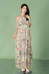 Babyonlines Casual Floral Halter Sleeveless Long A-line Dresses
