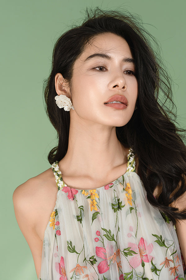 Babyonlines Casual Floral Halter Sleeveless Long A-line Dresses