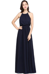 Casual Long Halter Chiffon Floor Length A Line Bridesmaid Dress