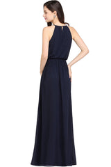 Casual Long Halter Chiffon Floor Length A Line Bridesmaid Dress