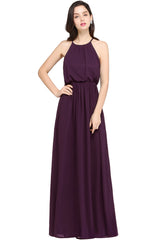 Casual Long Halter Chiffon Floor Length A Line Bridesmaid Dress