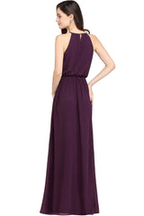 Casual Long Halter Chiffon Floor Length A Line Bridesmaid Dress