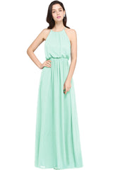Casual Long Halter Chiffon Floor Length A Line Bridesmaid Dress