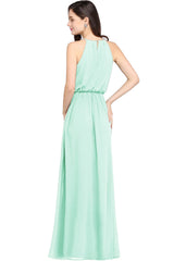 Casual Long Halter Chiffon Floor Length A Line Bridesmaid Dress
