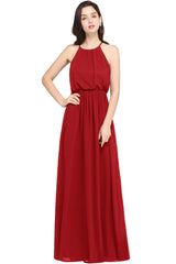 Casual Long Halter Chiffon Floor Length A Line Bridesmaid Dress
