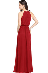 Casual Long Halter Chiffon Floor Length A Line Bridesmaid Dress
