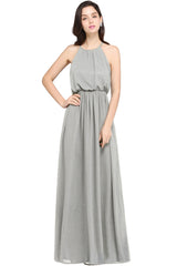 Casual Long Halter Chiffon Floor Length A Line Bridesmaid Dress