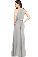 Casual Long Halter Chiffon Floor Length A Line Bridesmaid Dress